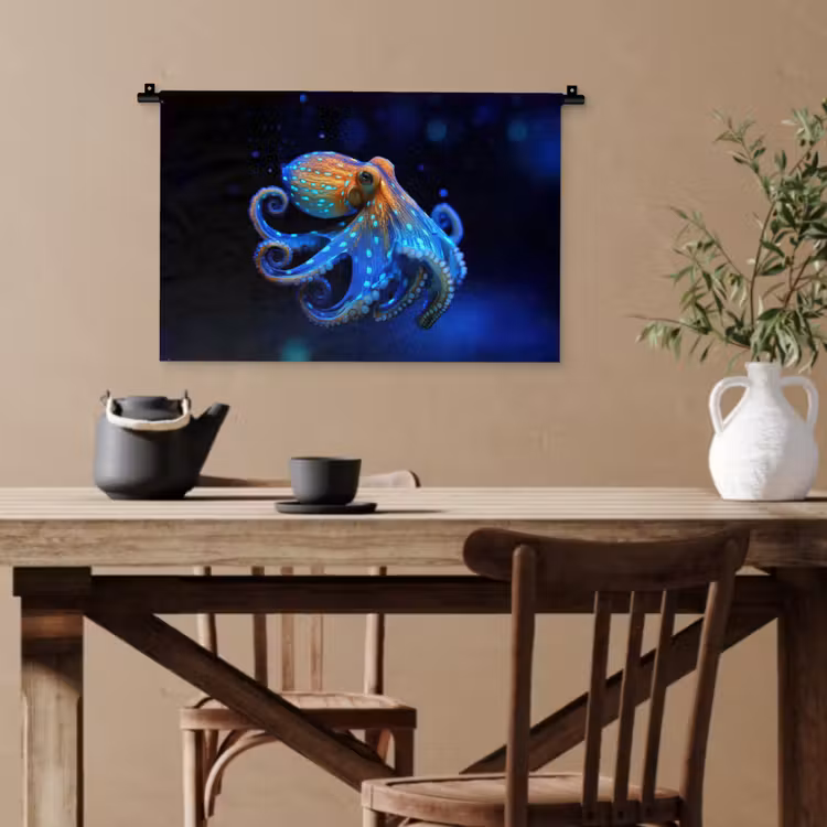 Octopus - Stippen - Blauw - Zee Wandkleed katoen klein -sfeer6