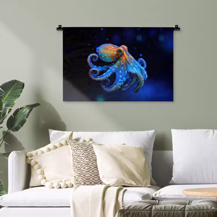 Octopus - Stippen - Blauw - Zee Wandkleed katoen klein -sfeer7