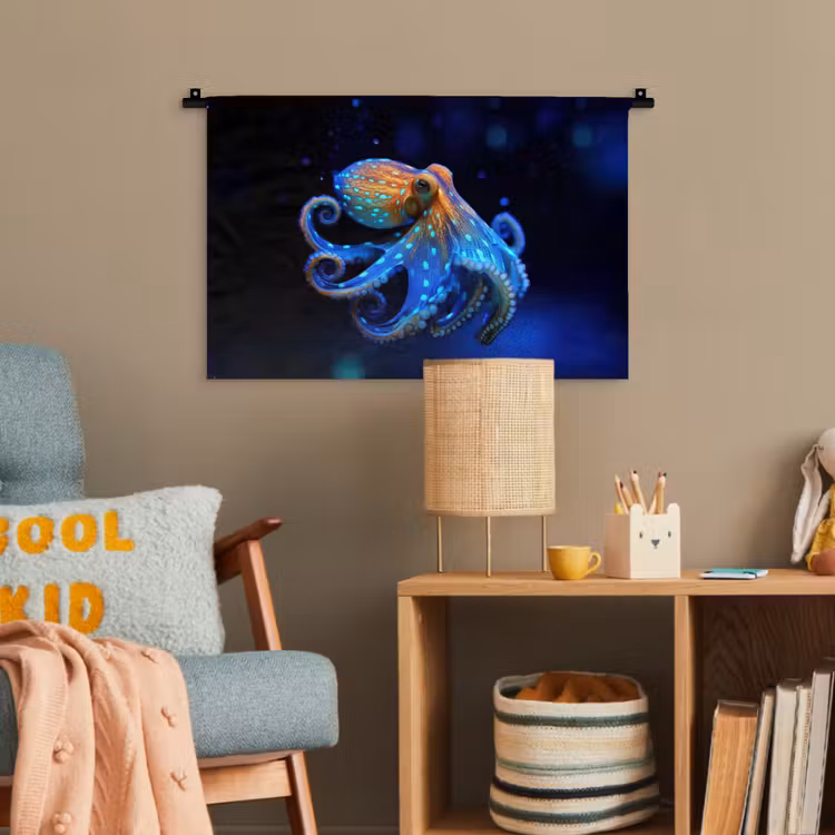 Octopus - Stippen - Blauw - Zee Wandkleed katoen klein -wsfeer4_kind