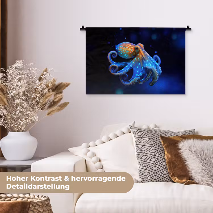 Octopus - Stippen - Blauw - Zee Wandkleed katoen klein -tsfeer1_DE