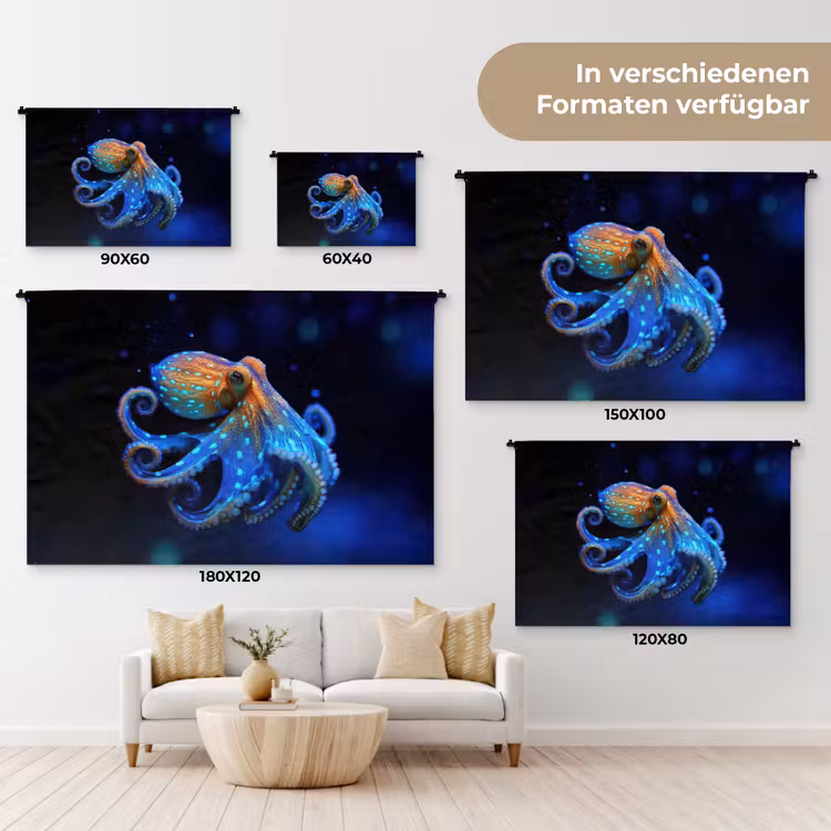 Octopus - Stippen - Blauw - Zee Wandkleed katoen klein -tsfeer8_DE