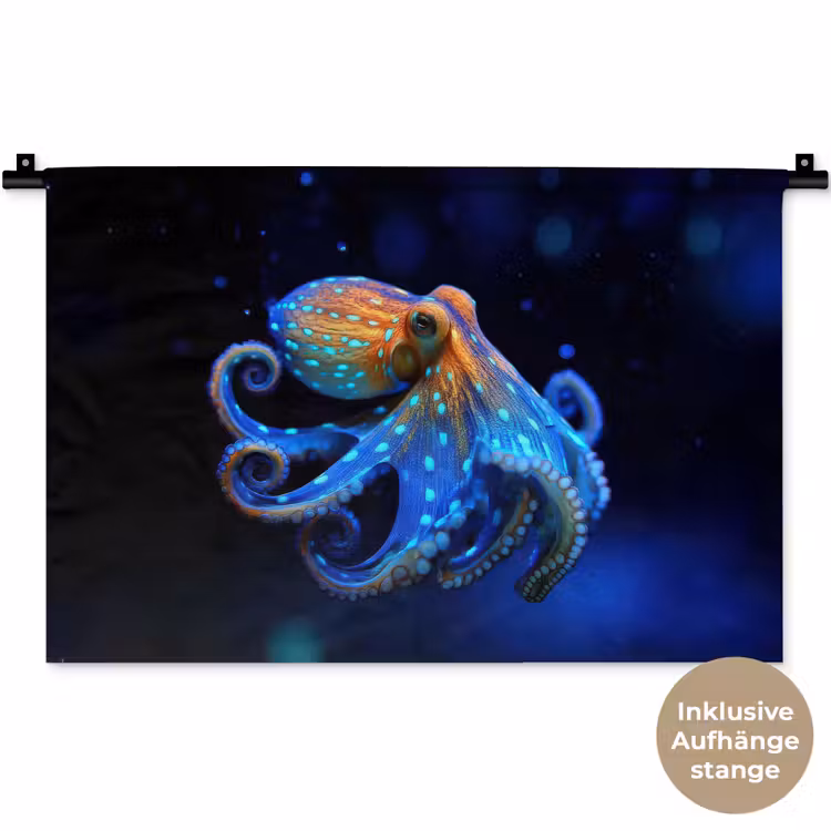 Octopus - Stippen - Blauw - Zee Wandkleed katoen klein -t3d_DE