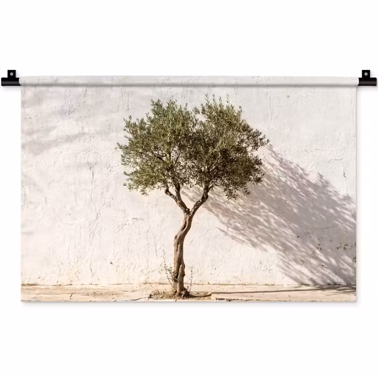 Wandteppich - Olivenbaum – Wand – weiß - Olijfboom - muur - wit Wandkleed katoen klein