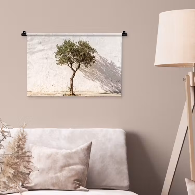 Wandteppich - Olivenbaum – Wand – weiß - Olijfboom - muur - wit Wandkleed katoen klein