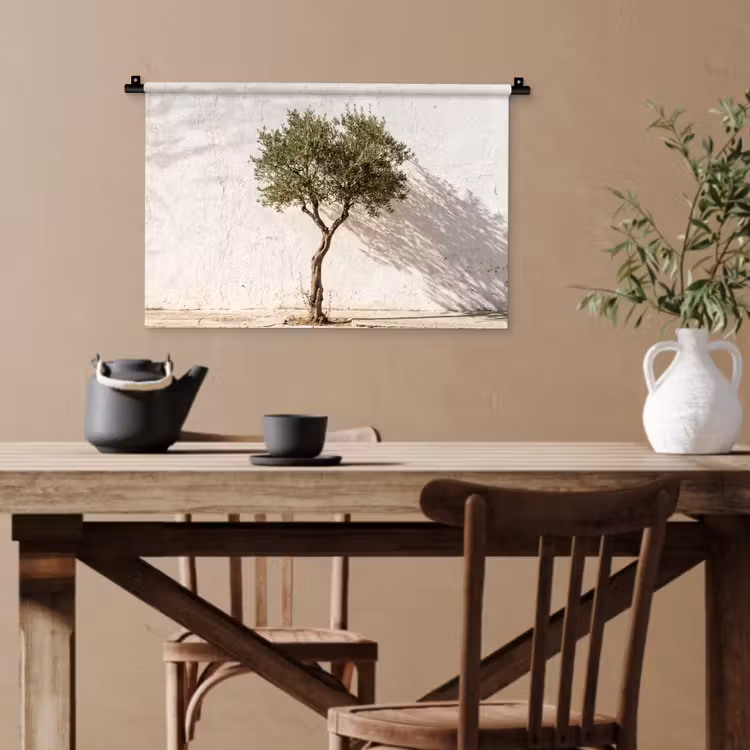 Wandteppich - Olivenbaum – Wand – weiß - Olijfboom - muur - wit Wandkleed katoen klein