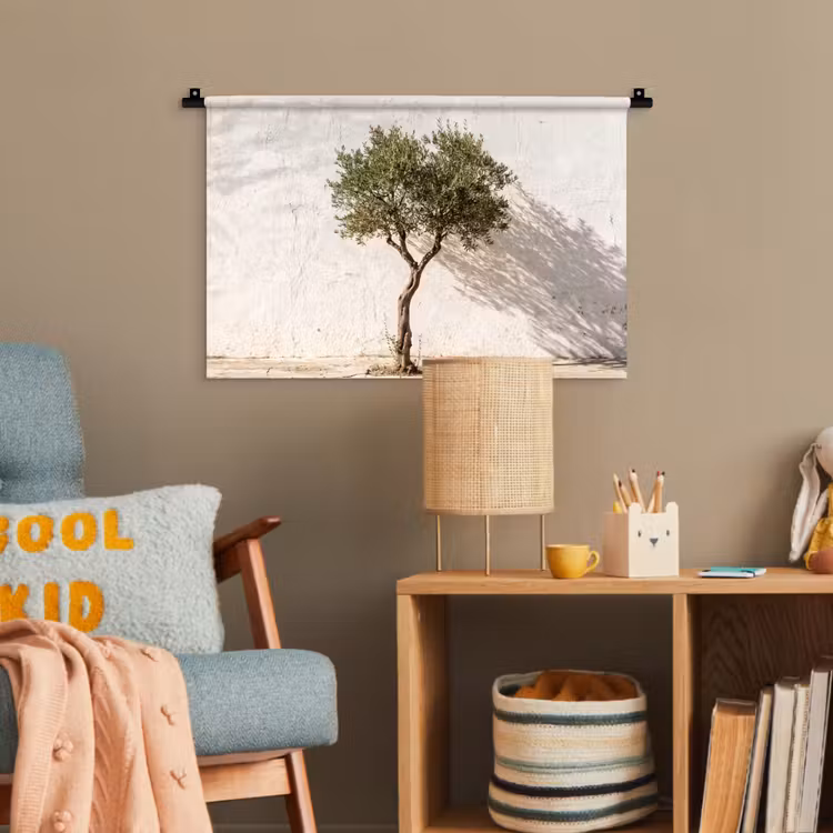 Wandteppich - Olivenbaum – Wand – weiß - Olijfboom - muur - wit Wandkleed katoen klein
