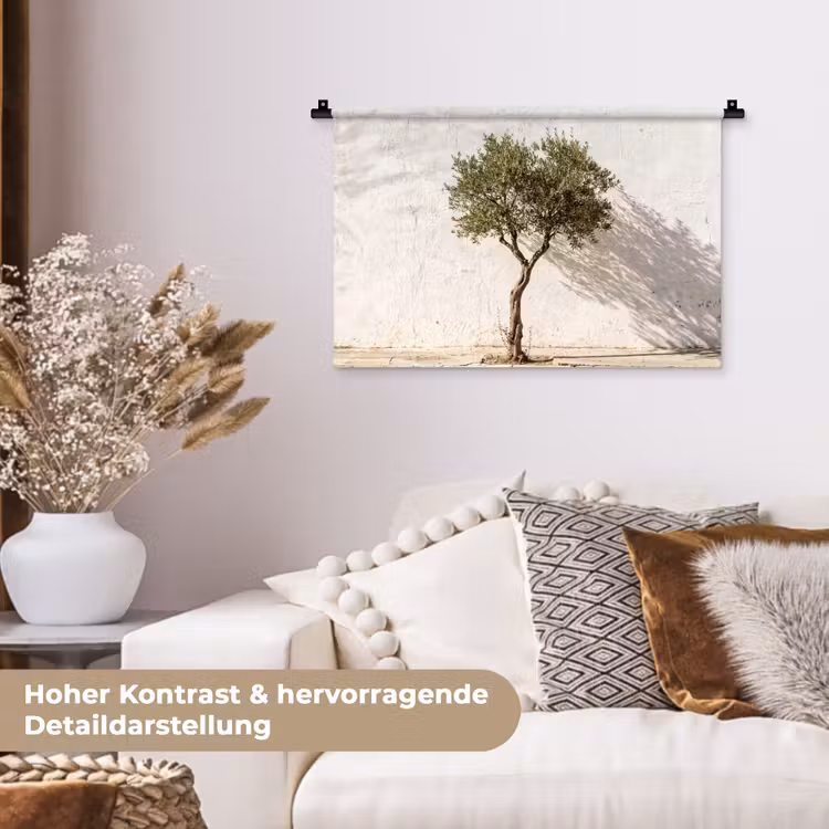 Wandteppich - Olivenbaum – Wand – weiß - Olijfboom - muur - wit Wandkleed katoen klein