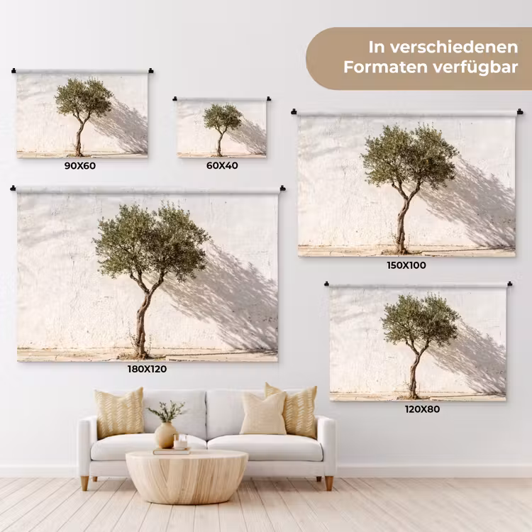 Wandteppich - Olivenbaum – Wand – weiß - Olijfboom - muur - wit Wandkleed katoen klein