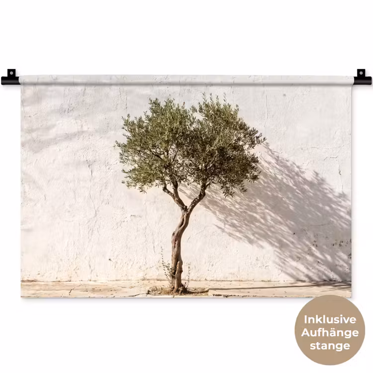 Wandteppich - Olivenbaum – Wand – weiß - Olijfboom - muur - wit Wandkleed katoen klein