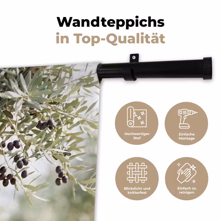 Wandteppich - Olivenbaum – Zweig – grün - Olijfboom - tak - groen Wandkleed katoen klein