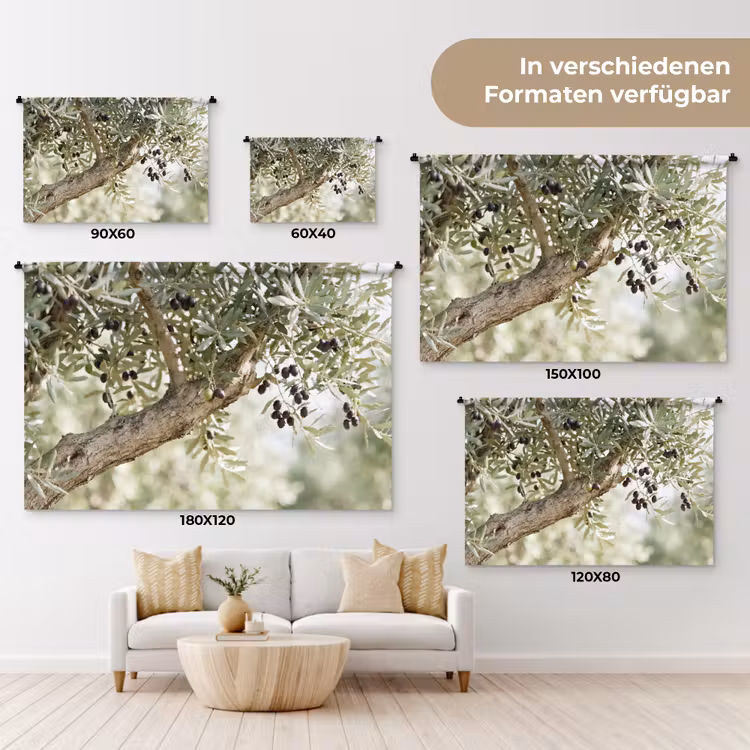 Wandteppich - Olivenbaum – Zweig – grün - Olijfboom - tak - groen Wandkleed katoen klein