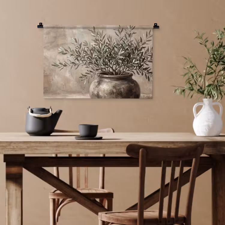 Olijfplant - Aardenpot - Abstract - Beige Wandkleed katoen klein -sfeer6