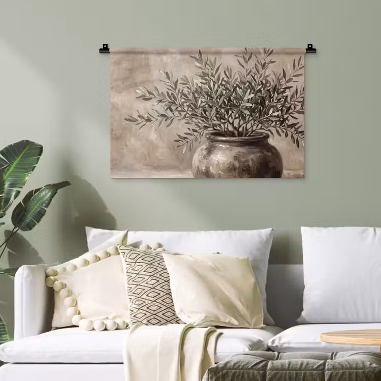 Olijfplant - Aardenpot - Abstract - Beige Wandkleed katoen klein -sfeer7