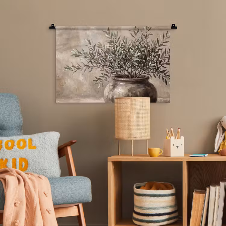 Olijfplant - Aardenpot - Abstract - Beige Wandkleed katoen klein -wsfeer4_kind