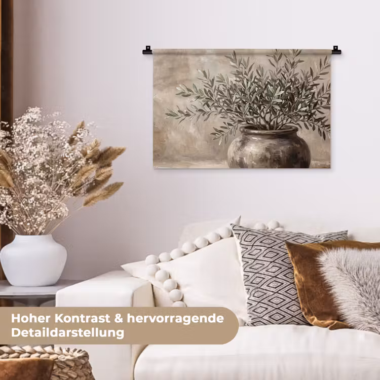 Olijfplant - Aardenpot - Abstract - Beige Wandkleed katoen klein -tsfeer1_DE