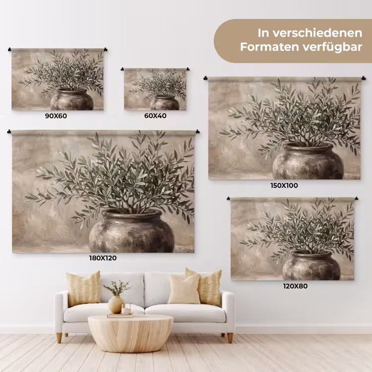 Olijfplant - Aardenpot - Abstract - Beige Wandkleed katoen klein -tsfeer8_DE