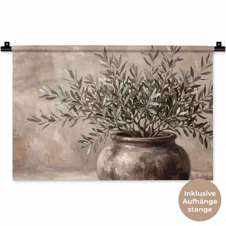 Olijfplant - Aardenpot - Abstract - Beige Wandkleed katoen klein -t3d_DE