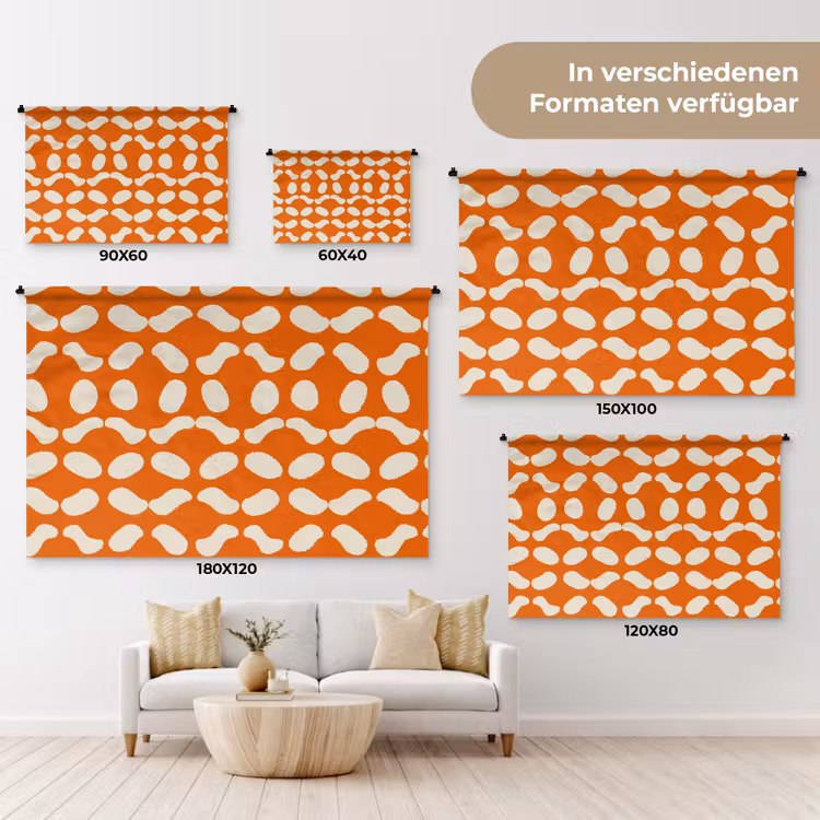 Oranje - Organische vormen - Wit Wandkleed katoen klein 269 -tsfeer8_DE