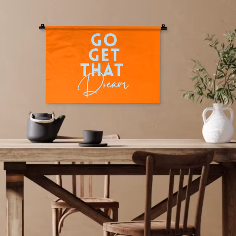 Oranje - Blauw - Go get that dream Wandkleed katoen klein -sfeer6