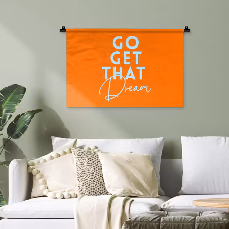 Oranje - Blauw - Go get that dream Wandkleed katoen klein -sfeer7