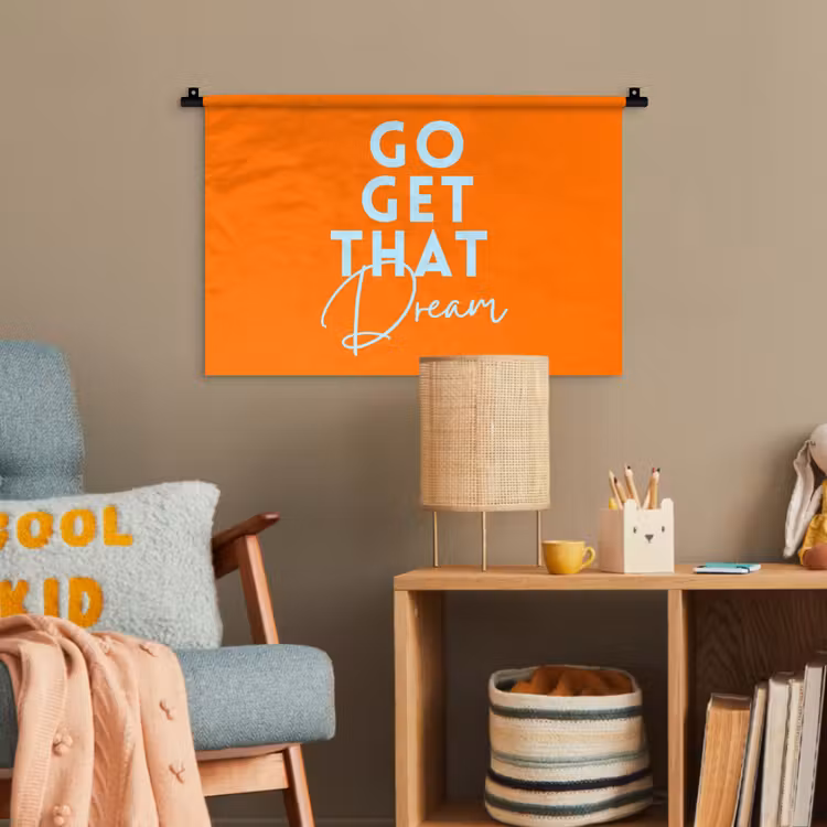 Oranje - Blauw - Go get that dream Wandkleed katoen klein -wsfeer4_kind
