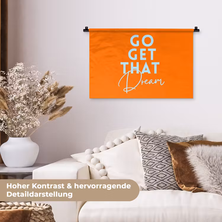 Oranje - Blauw - Go get that dream Wandkleed katoen klein -tsfeer1_DE