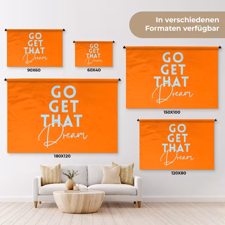 Oranje - Blauw - Go get that dream Wandkleed katoen klein -tsfeer8_DE
