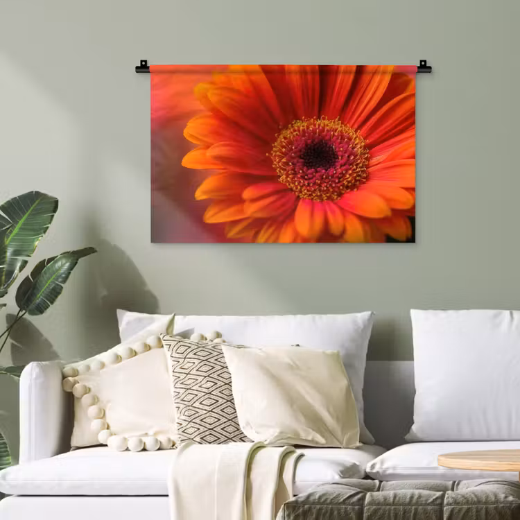 Oranje - Gerbera - Intens Wandkleed katoen klein -sfeer7