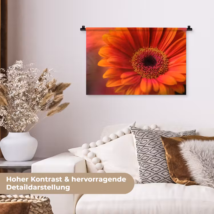 Oranje - Gerbera - Intens Wandkleed katoen klein -tsfeer1_DE