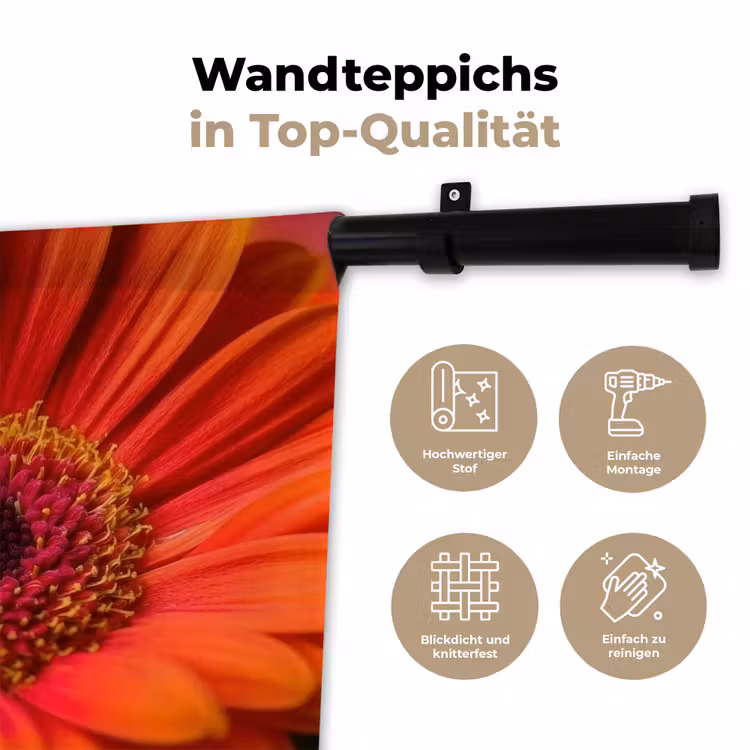 Oranje - Gerbera - Intens Wandkleed katoen klein -tsfeer2_DE