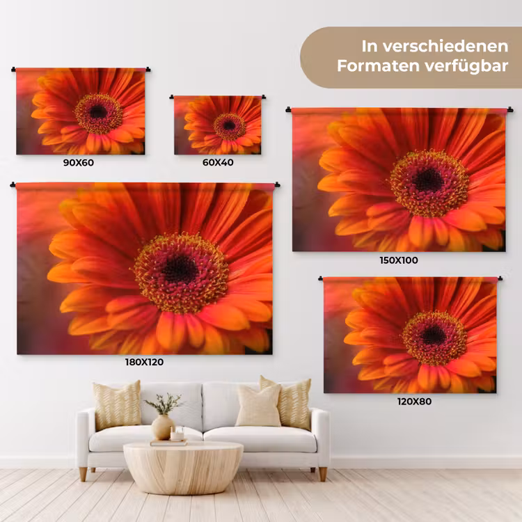 Oranje - Gerbera - Intens Wandkleed katoen klein -tsfeer8_DE