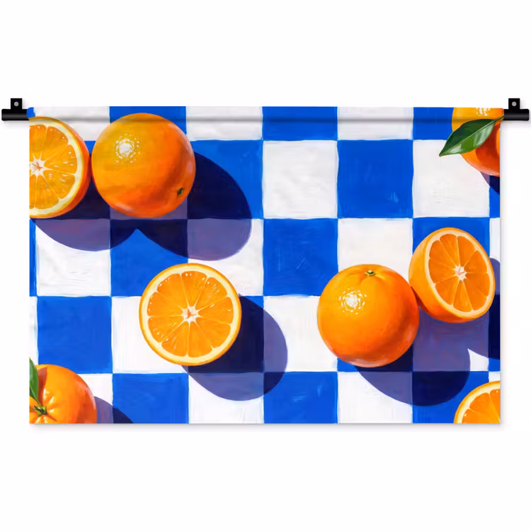 Wandteppich - Orange – Kariert – Essen - Sinaasappel - Geruit - Eten Wandkleed katoen klein