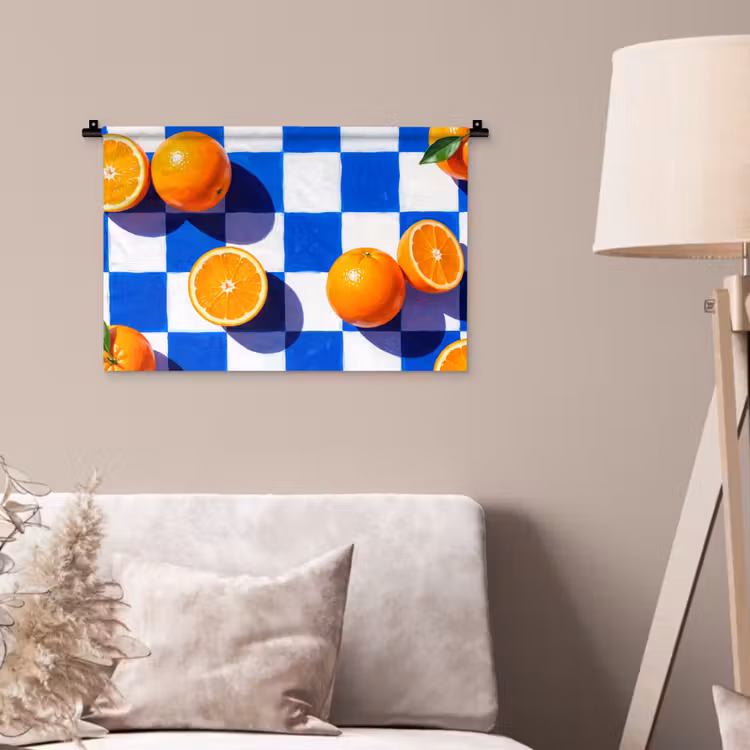 Wandteppich - Orange – Kariert – Essen - Sinaasappel - Geruit - Eten Wandkleed katoen klein