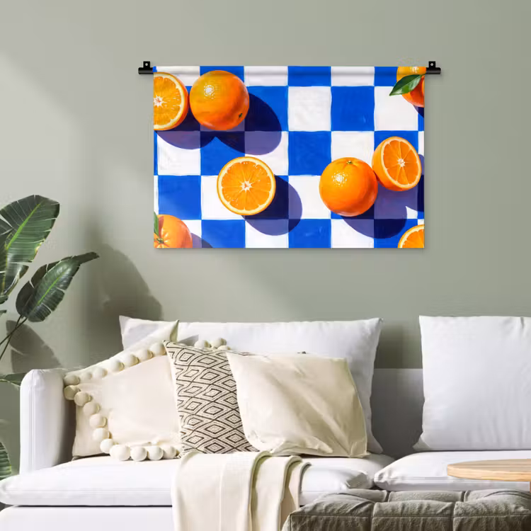 Wandteppich - Orange – Kariert – Essen - Sinaasappel - Geruit - Eten Wandkleed katoen klein