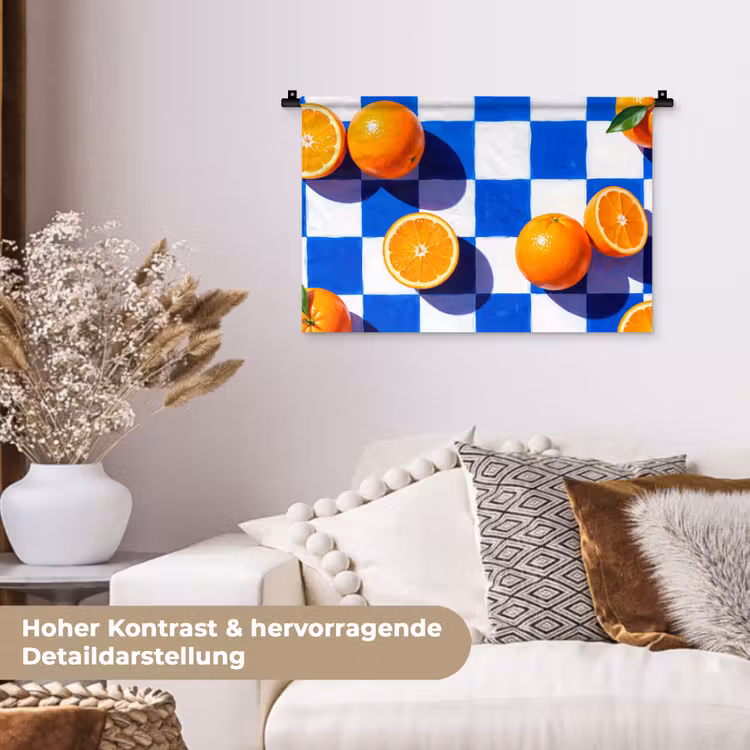 Wandteppich - Orange – Kariert – Essen - Sinaasappel - Geruit - Eten Wandkleed katoen klein