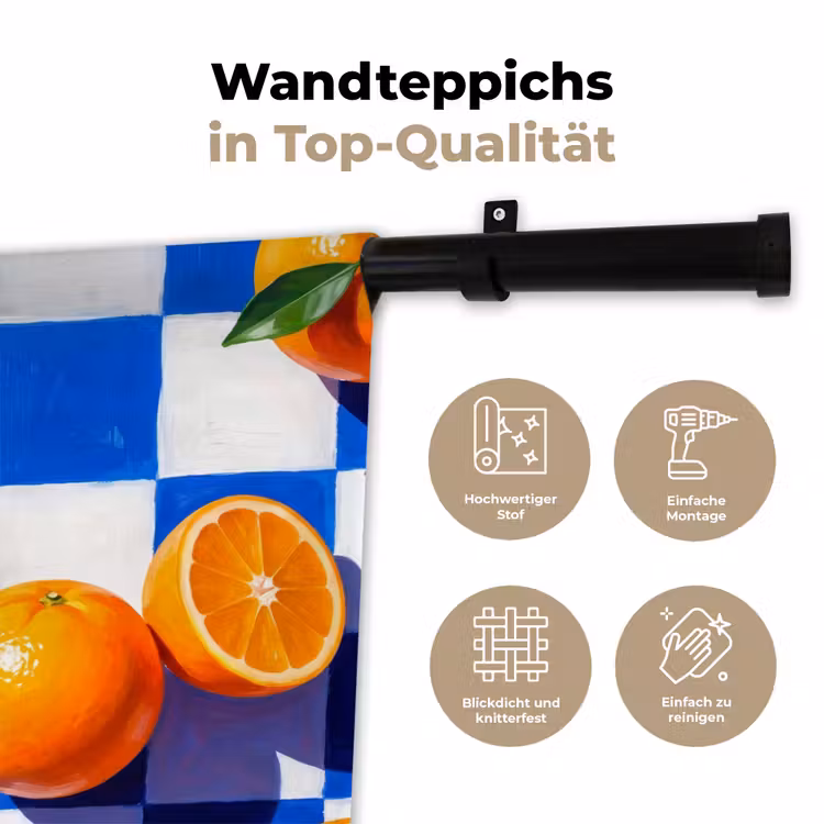 Wandteppich - Orange – Kariert – Essen - Sinaasappel - Geruit - Eten Wandkleed katoen klein