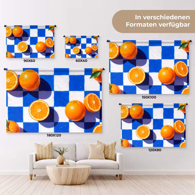 Wandteppich - Orange – Kariert – Essen - Sinaasappel - Geruit - Eten Wandkleed katoen klein