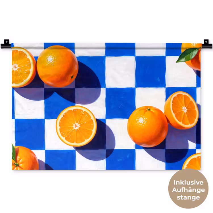 Wandteppich - Orange – Kariert – Essen - Sinaasappel - Geruit - Eten Wandkleed katoen klein