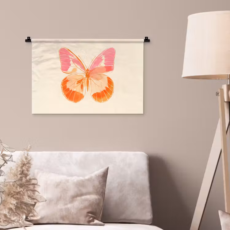 Oranje - Vlinder - Minimalistisch Wandkleed katoen klein -sfeer4