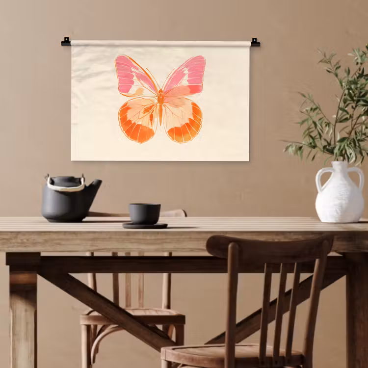 Oranje - Vlinder - Minimalistisch Wandkleed katoen klein -sfeer6