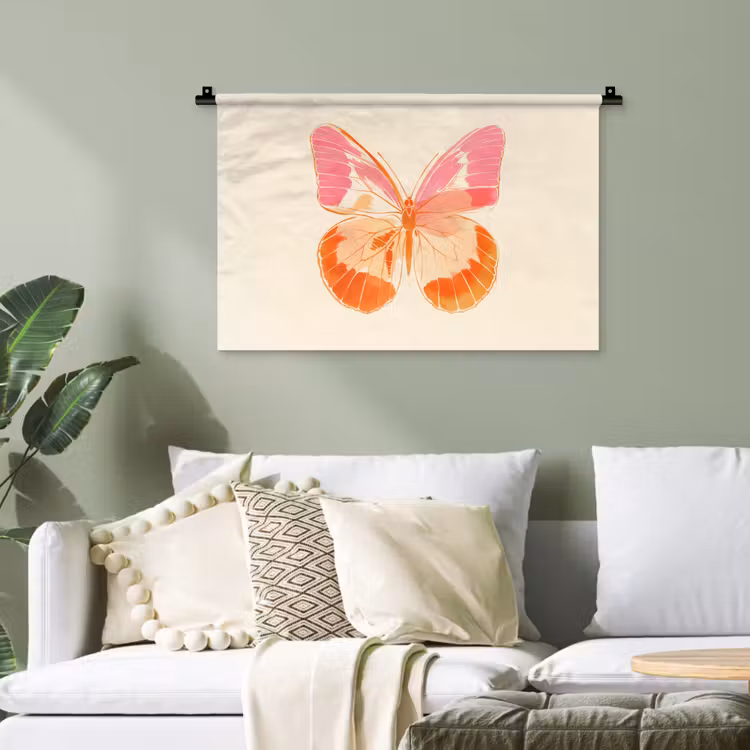 Oranje - Vlinder - Minimalistisch Wandkleed katoen klein -sfeer7