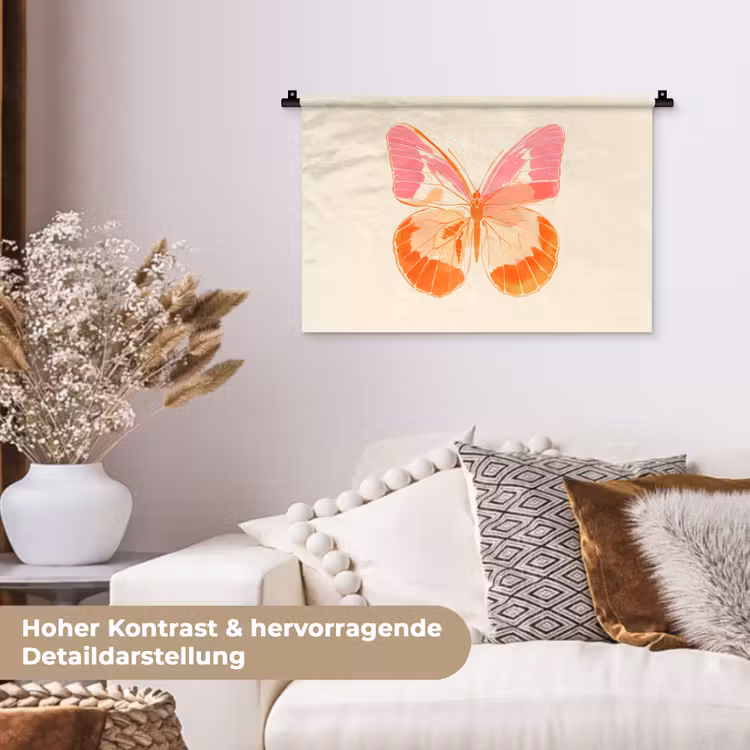 Oranje - Vlinder - Minimalistisch Wandkleed katoen klein -tsfeer1_DE