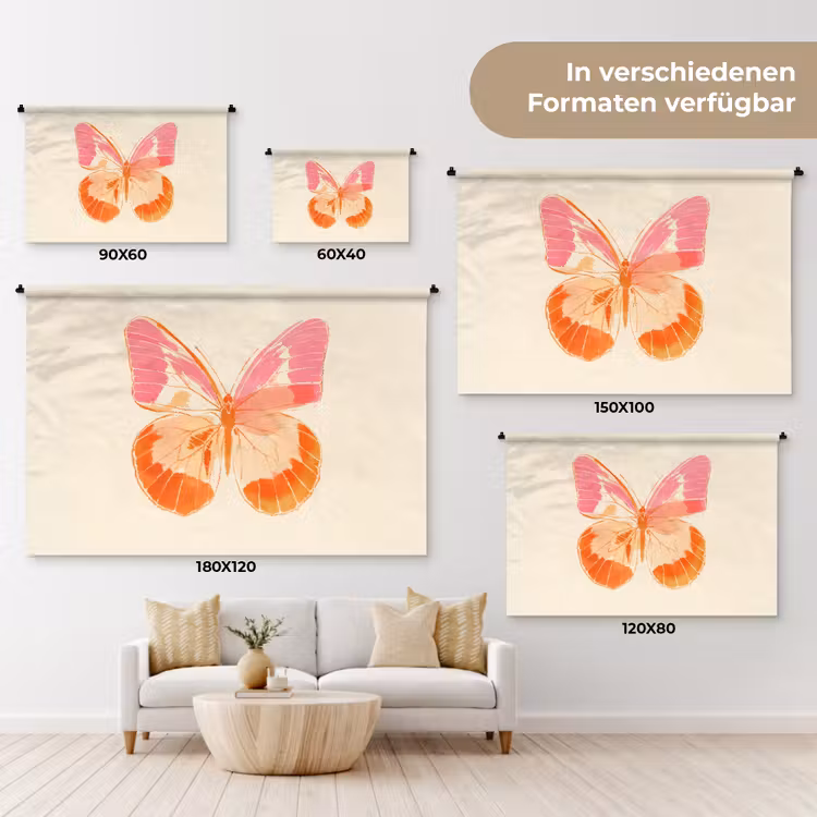 Oranje - Vlinder - Minimalistisch Wandkleed katoen klein -tsfeer8_DE