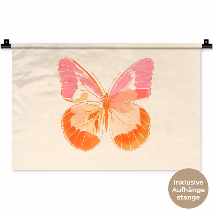 Oranje - Vlinder - Minimalistisch Wandkleed katoen klein -t3d_DE