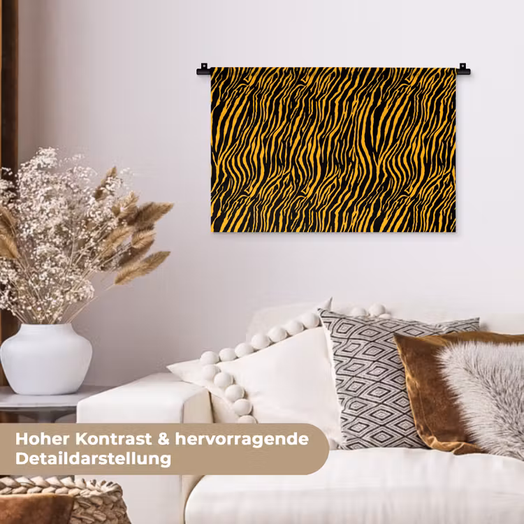 Oranje - Tijger - Zwart - Patroon Wandkleed katoen klein 269 -tsfeer1_DE