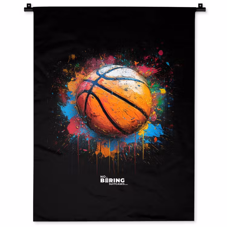 Oranje basketbal te midden van verfspetters Wandkleed katoen klein -zz3d