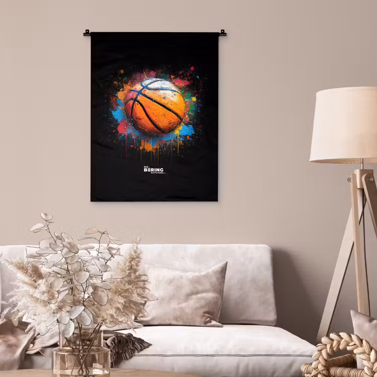 Oranje basketbal te midden van verfspetters Wandkleed katoen klein -sfeer4