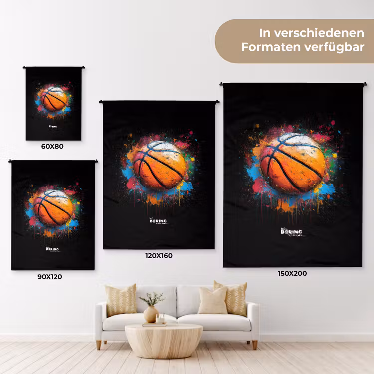 Oranje basketbal te midden van verfspetters Wandkleed katoen klein -tsfeer8_DE