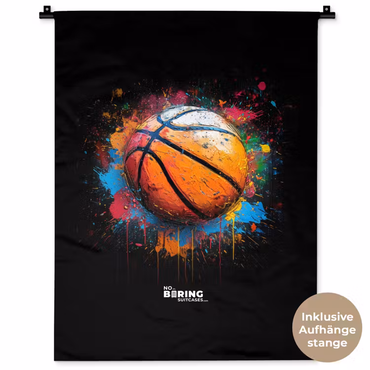 Oranje basketbal te midden van verfspetters Wandkleed katoen klein -t3d_DE