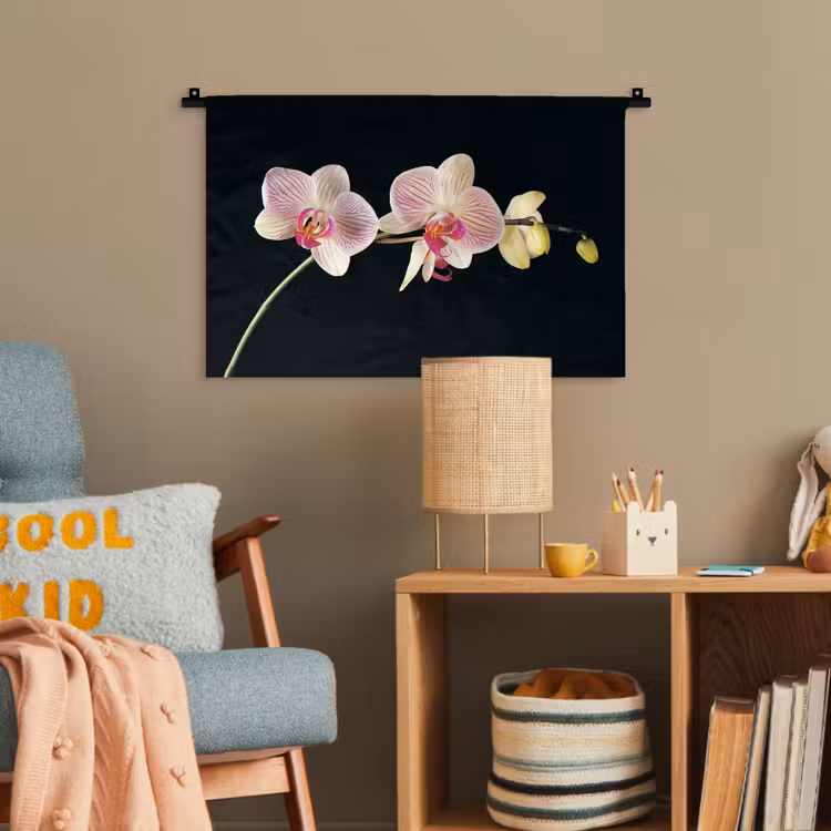 Orchidee - Bloemen - Zwart - Roze - Knoppen Wandkleed katoen klein -wsfeer4_kind